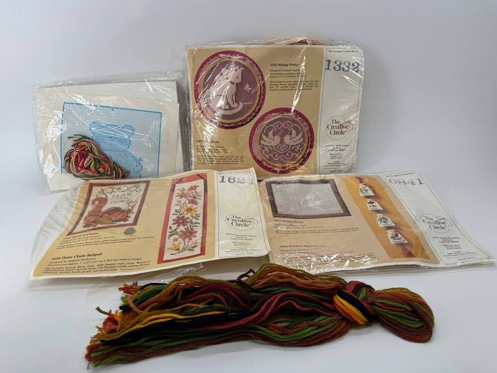 Vintage The Creative Circle Needlepoint Embroidery Kits Yarn Pattern Craft Lot
